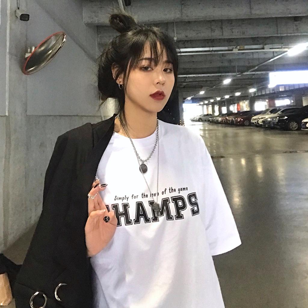 Áo thun nữ áo phông nữ unisex form rộng tay ngắn in hình chữ champ cổ tròn VAVASA AT01