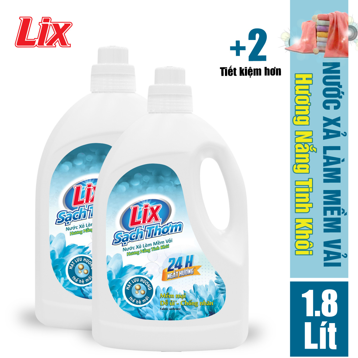 COMBO 2 chai nước xả vải Lix sạch thơm hương nắng tinh khôi  L17801