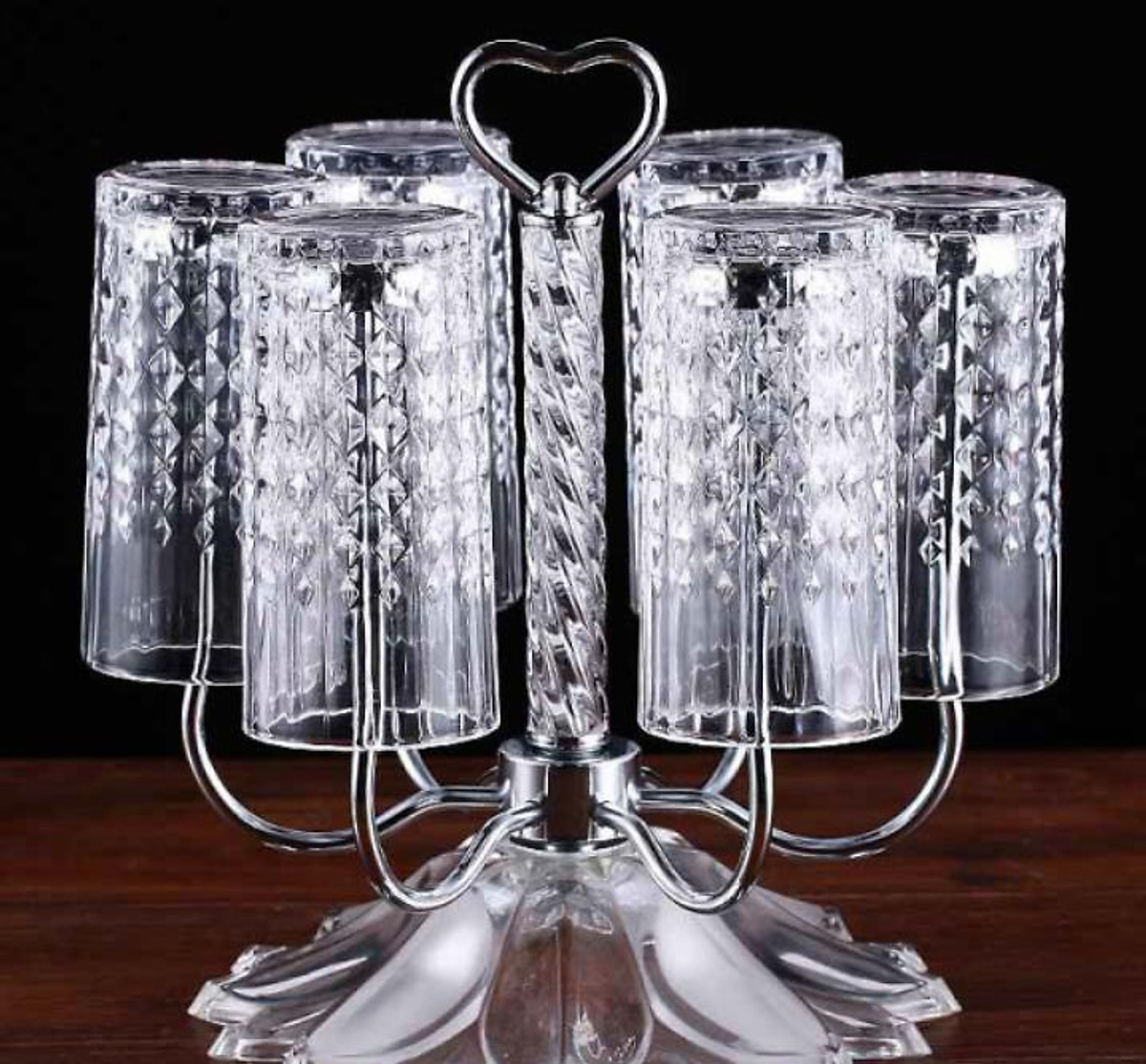 GIÁ ÚP CỐC ĐỂ BÀN INOX CAO CẤP CHÂN PHA LÊ HOA SANG TRỌNG - ANTH342