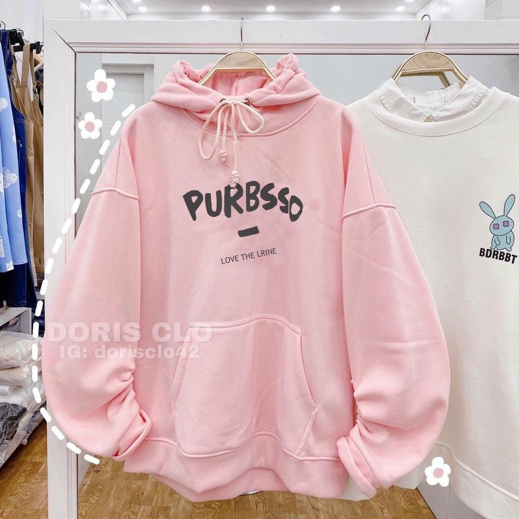 Áo hoodie nỉ nữ ngoại tay phồng nhúng in ERON nón 2 lớp dễ thương cá tính,Áo Hoodie Nỉ Bông Tay Phồng Eron Form Rộng Hai Màu Siêu Xinh