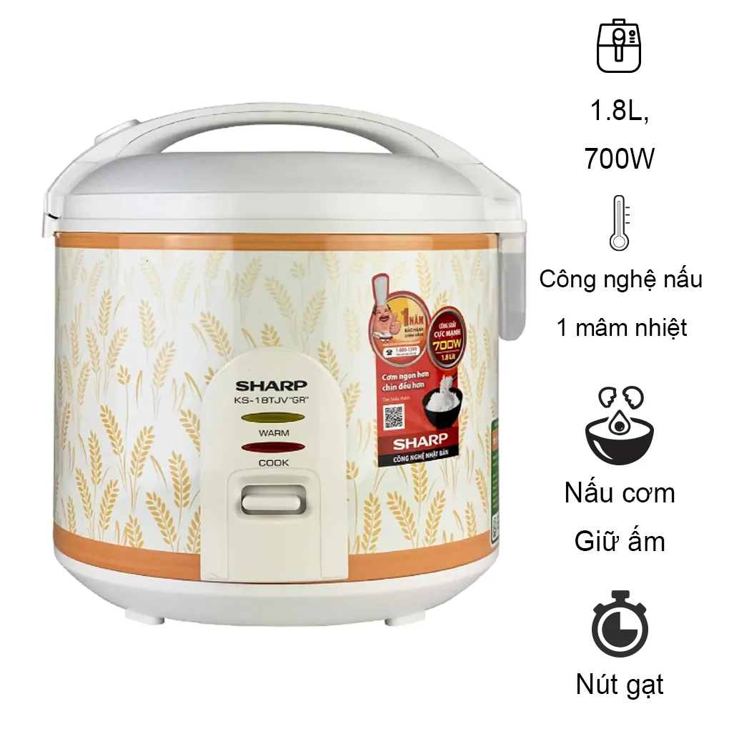 NỒI CƠM ĐIỆN NẮP GÀI SHARP KS-18TJV 1.8 Lít - HÀNG CHÍNH HÃNG
