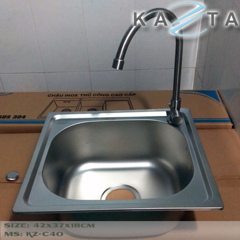 Chậu rửa bát 1 hộc KAZTA KZ-C40 inox sus201 đủ bộ xả