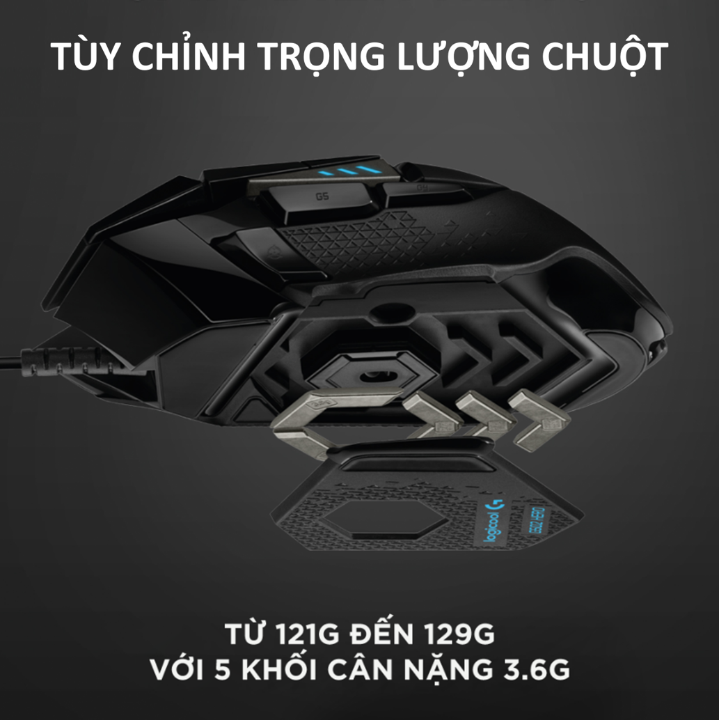 Chuột game hiệu suất cao Logitech G502 Hero - Cảm biến Hero 25k, RGB Lightsync, 11 nút lập trình, điều chỉnh trọng lượng, PC -Hàng Chính Hãng