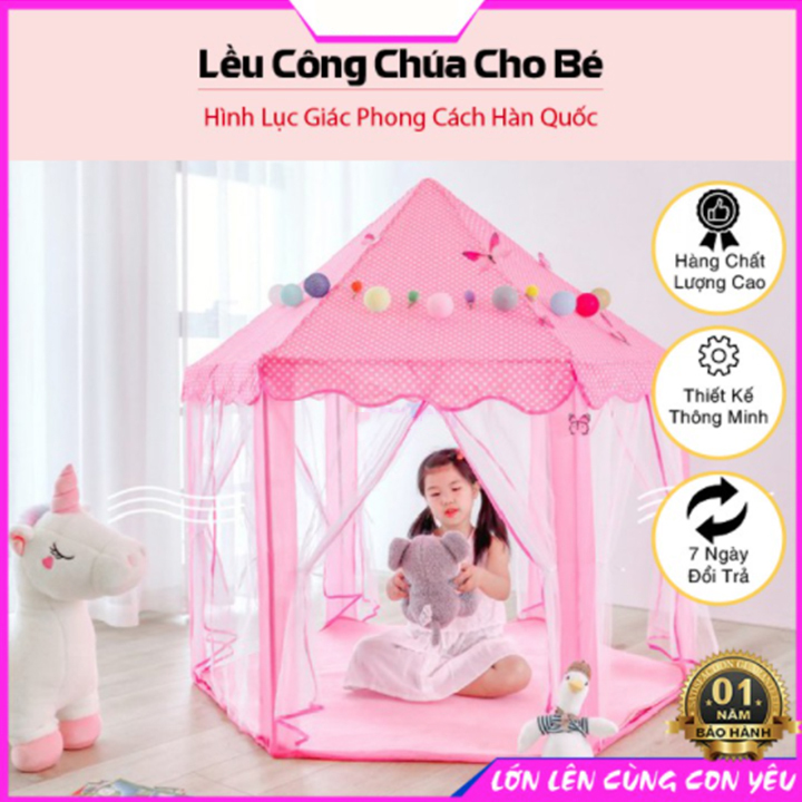 Lều Công Chúa Lục Giác Cho Bé Hình Lâu Đài Siêu Xinh-Màu Hồng