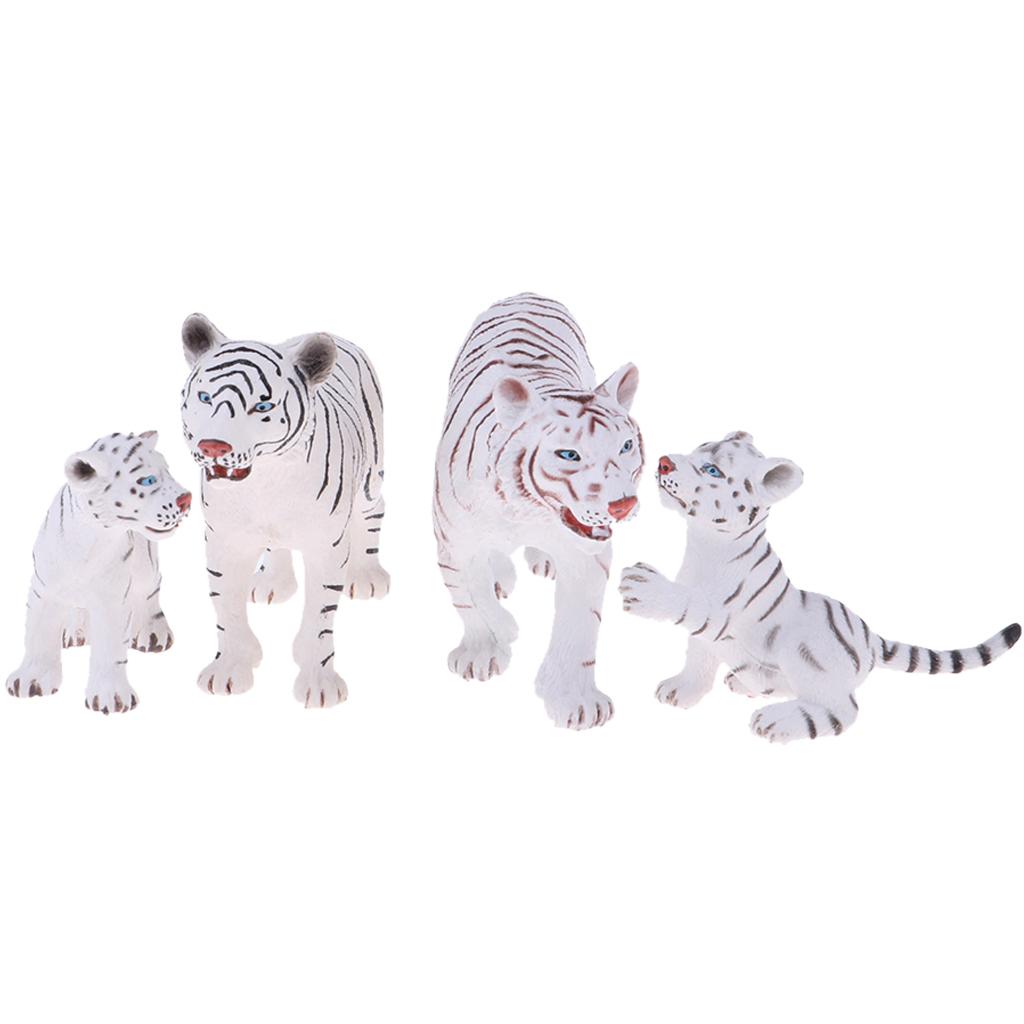 4 Pieces Simulation White Tiger Figure Toy Animal Model Set, Home Ornaments