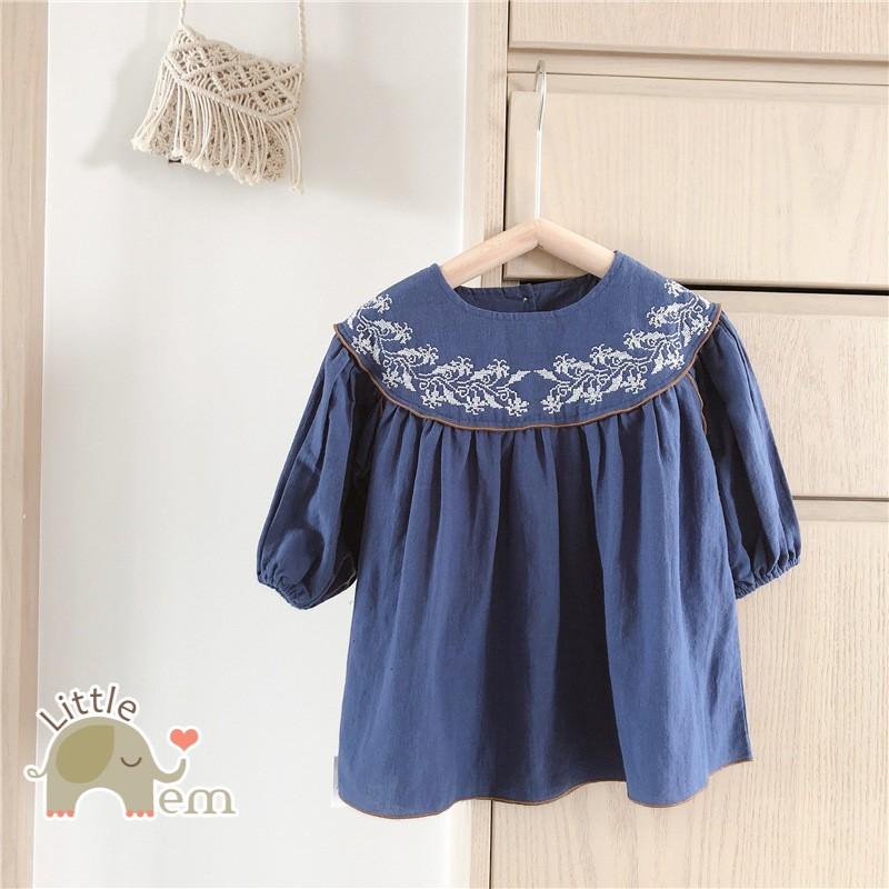 Váy bé gái Cotton _ Cổ viền thêu