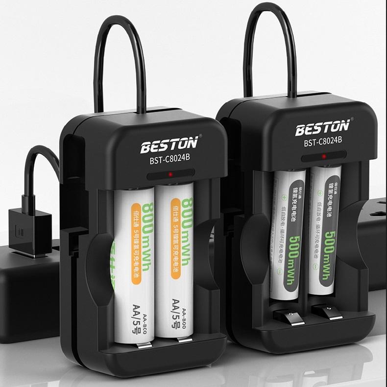 Bộ sạc pin AA AAA 2 cổng Beston C8024B dùng cho micro karaoke, đồ chơi, đồng hồ, đèn pin, máy ảnh