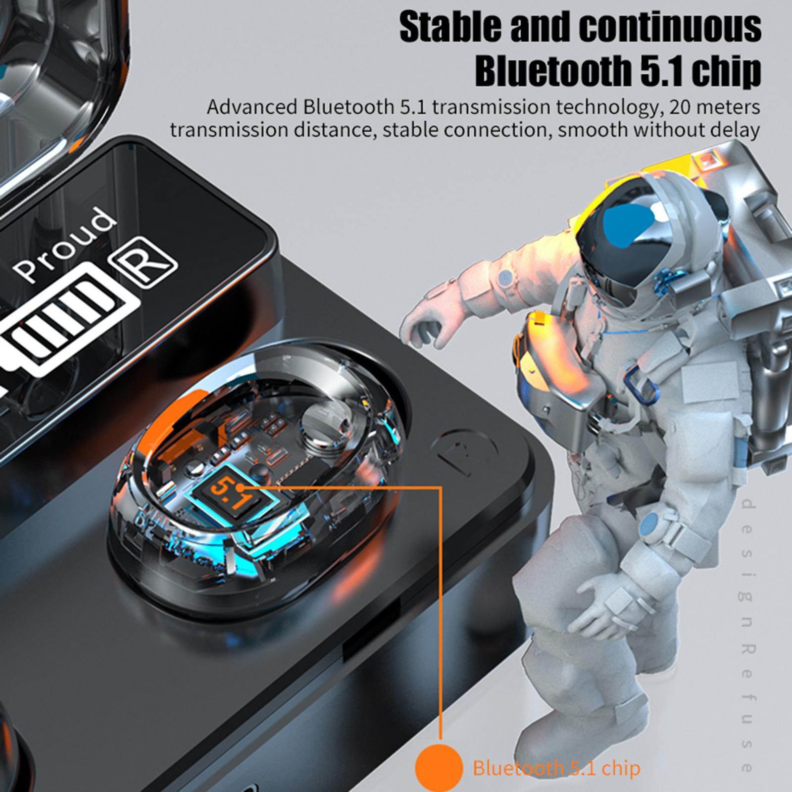 Wireless Bluetooth Earphones Touch Control LED Display for Work black