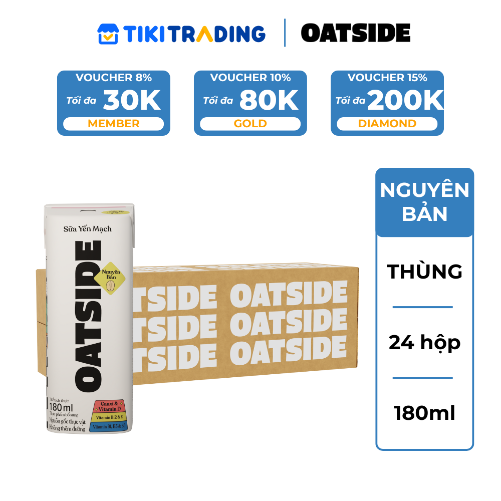 Thùng 24 hộp Sữa yến mạch OATSIDE vị nguyên bản 180ML