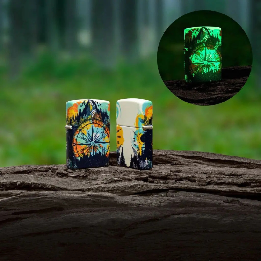 Bật Lửa Zippo Compass Design Glow in the Dark - Zippo Chính Hãng Sơn 540 Màu Phát Sáng Trong Bóng Tối - Hình La Bàn Phiêu Lưu