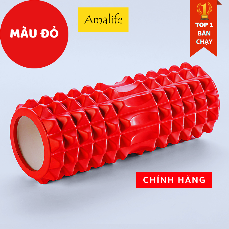 Con lăn Yoga Massage 33cm Chính Hãng Amalife Foarm Roller, ống trụ lăn xốp thể thao giãn cơ có gai roam rollet cao cấp, ống lăn giãn cơ