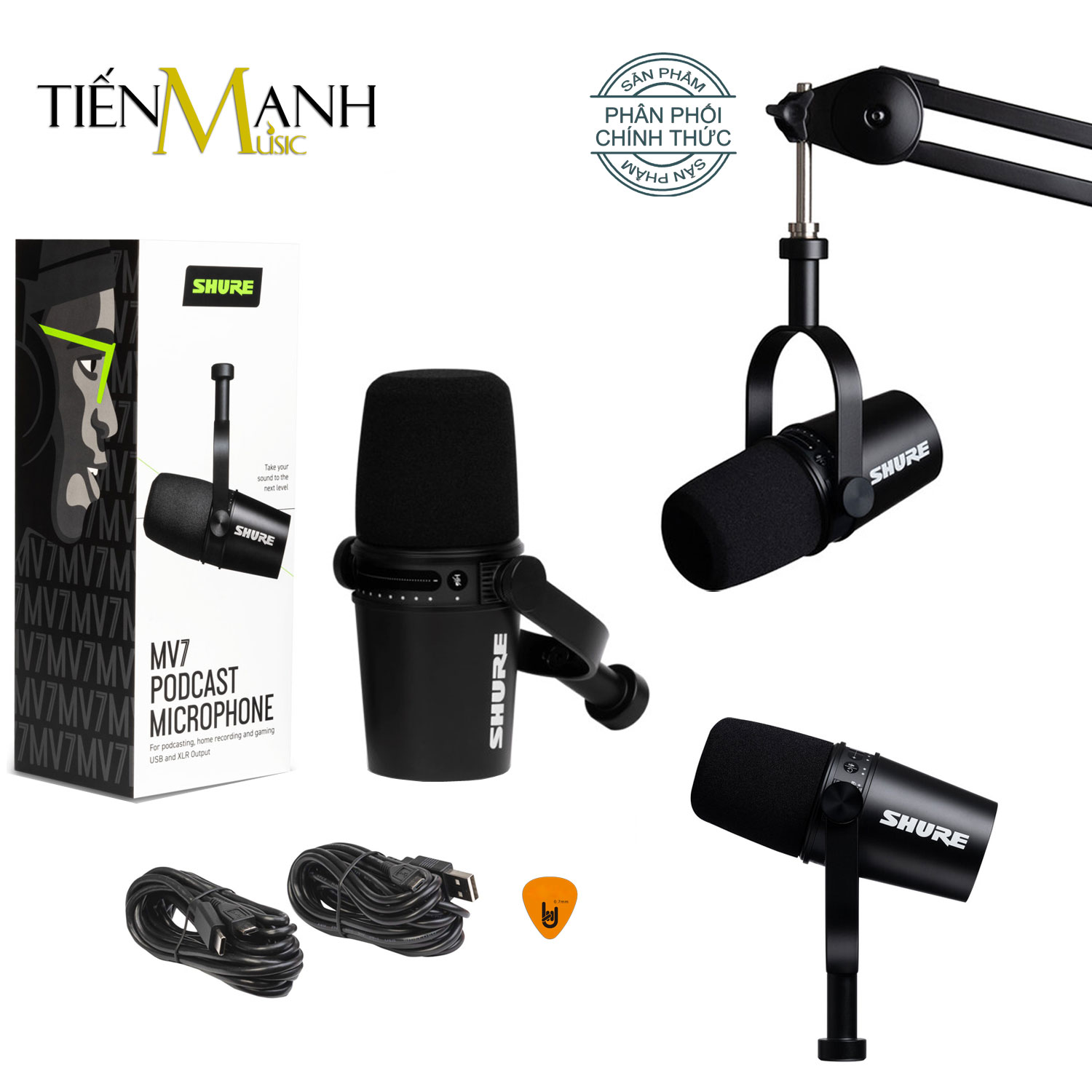 Micro Shure MV7-K (Đen) - Cổng USB &amp; XLR Livestream Podcast Mic Thu Âm Phòng Thu MV7K Studio Microphone Biểu Diễn Chuyên Nghiệp MV7 Hàng Chính Hãng - Kèm Móng Gẩy DreamMaker