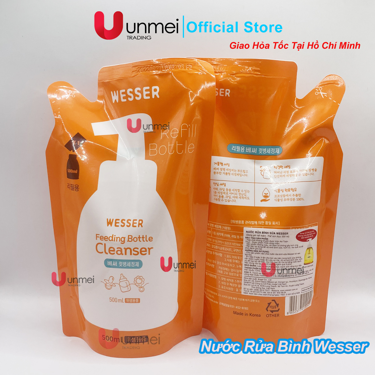 Bộ 2 Gói Nước Rửa Bình Sữa Wesser