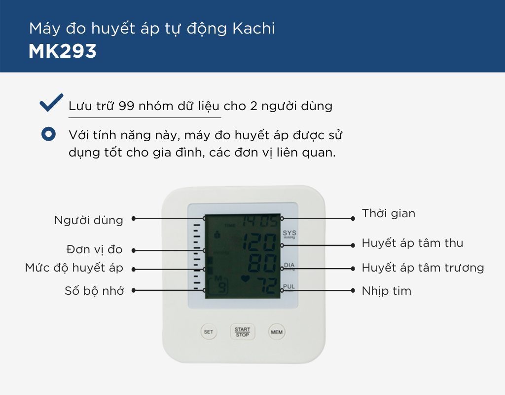 Máy đo huyết áp bắp tay Kachi MK293 - Hàng chính hãng