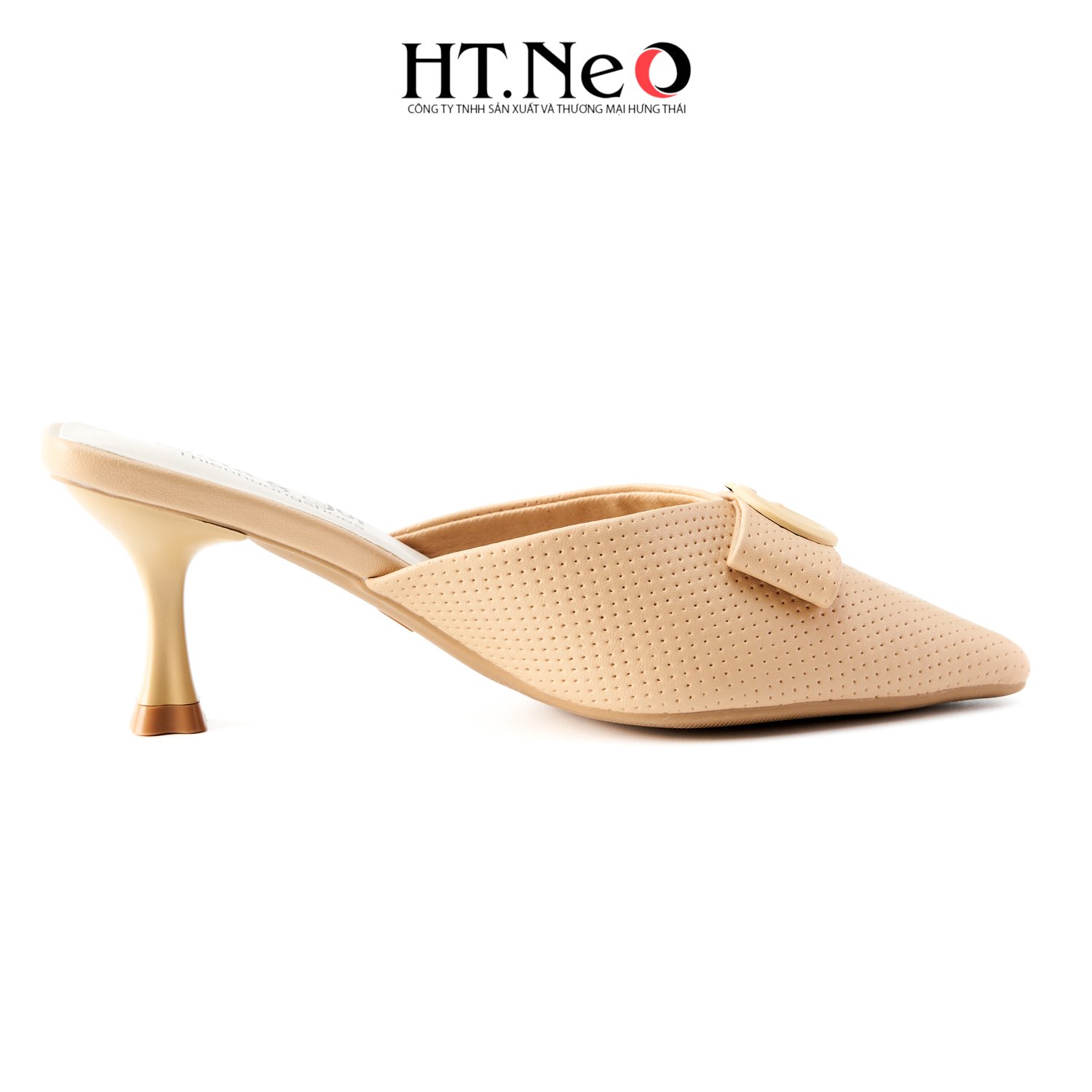 Sục nữ HT.NEO gót nhọn, sandal nữ gót nhọn mũi nhọn thiết kế trẻ trung với khuy GG, da cao cấp, đi cực êm chân, thoải mái, cực dễ đi, đi êm chân SDN143