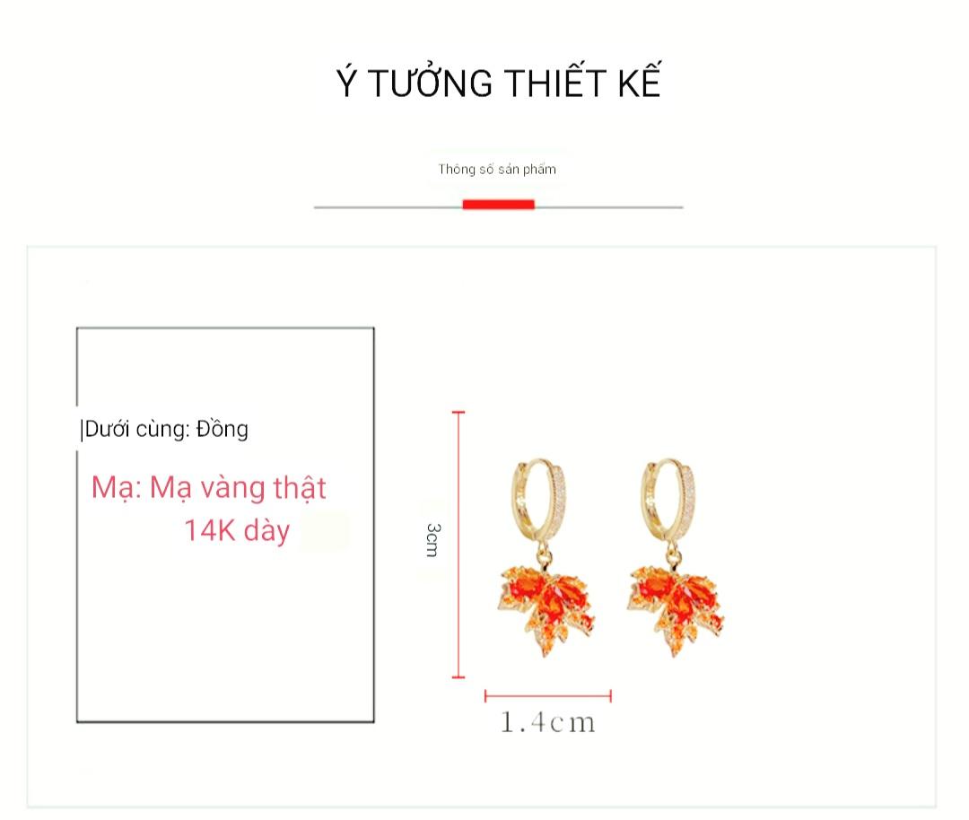 Khuyên tai lá phong đỏ mạ V14K