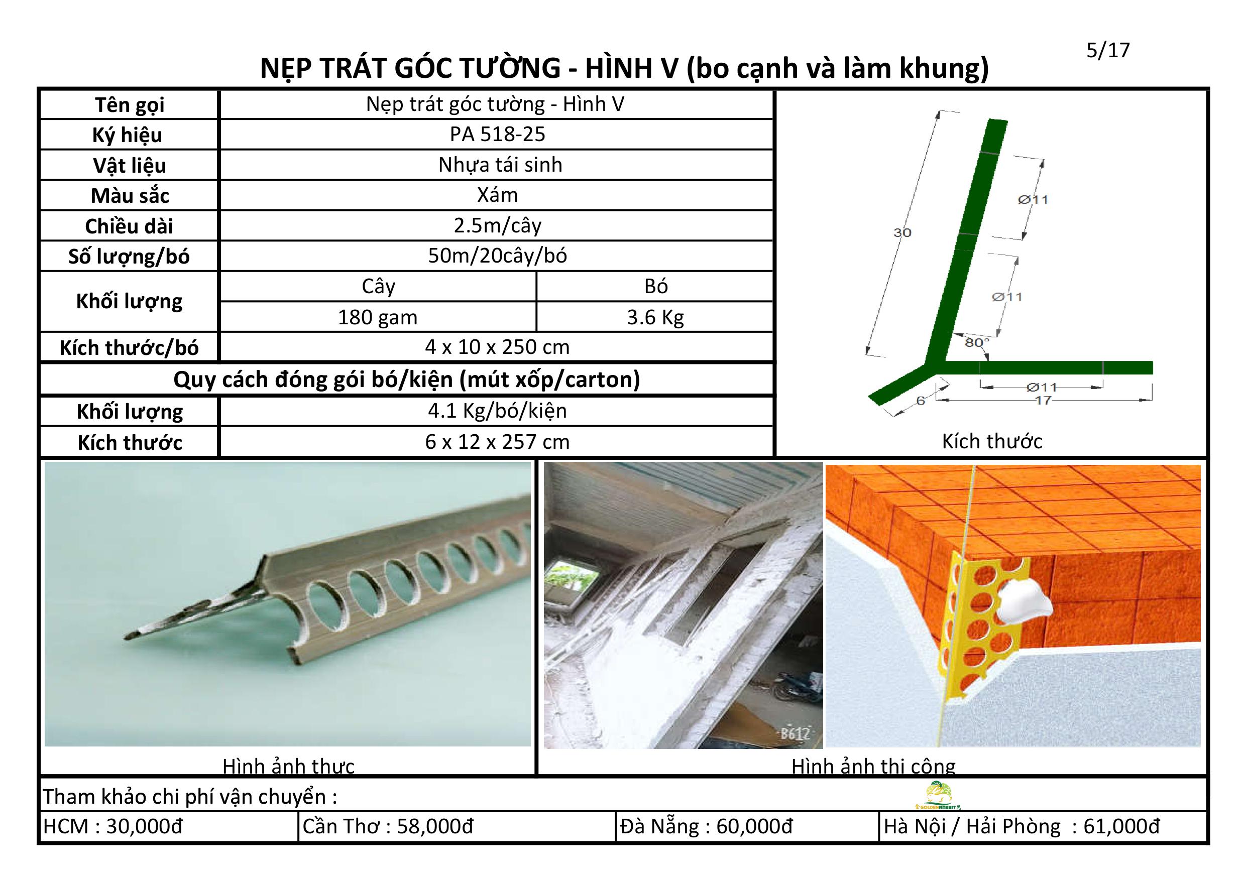 NẸP NHỰA TRÁT GÓC TƯỜNG - HÌNH V PA 518-25