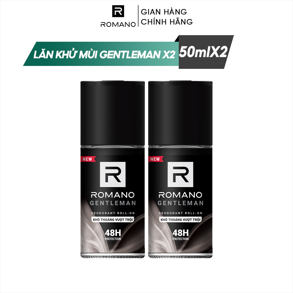 Combo 2 Lăn khử mùi Romano kháng khuẩn &amp; khô thoáng cả ngày 50mlx2 Gentleman