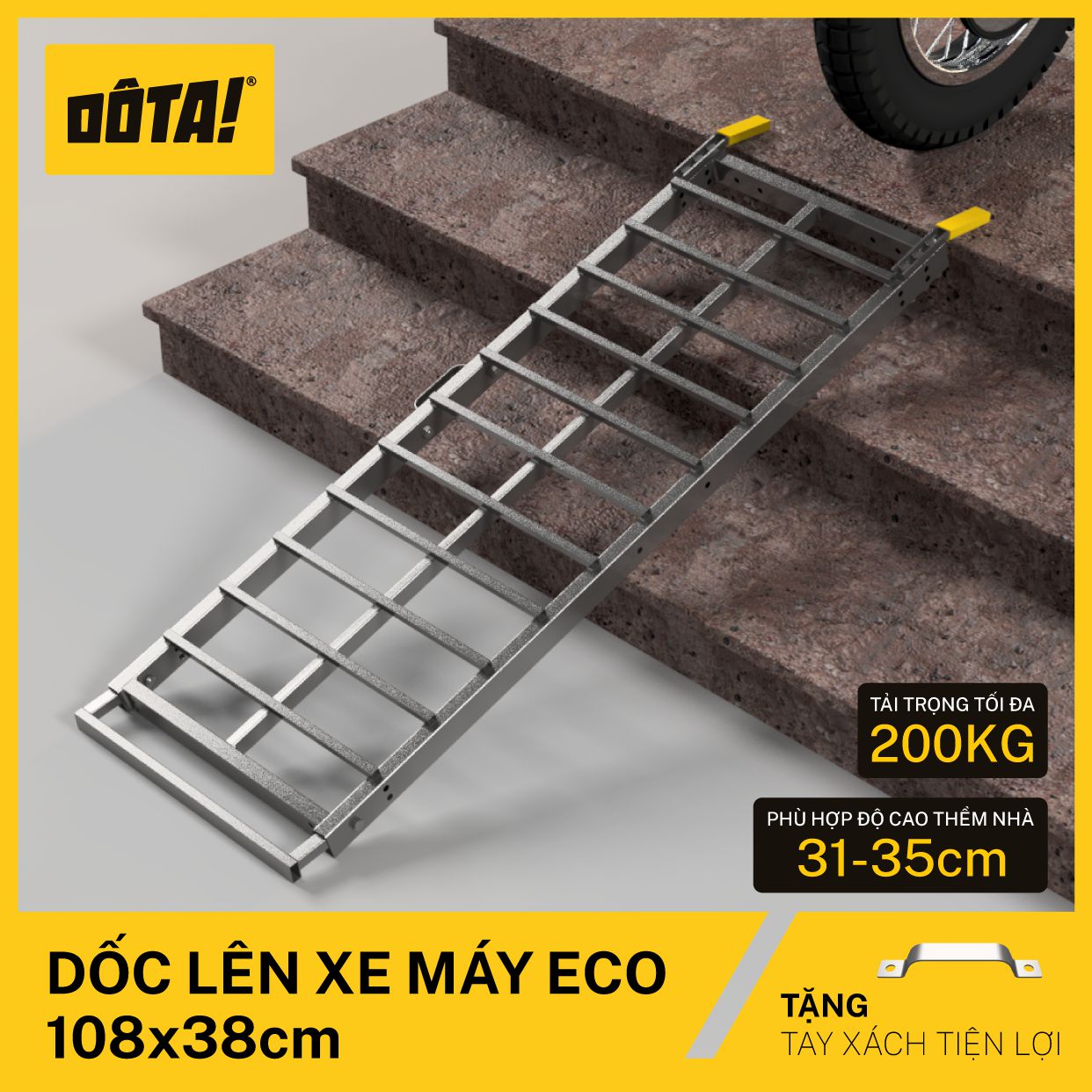 Dốc Lên Xe Máy (Cầu Dắt Xe Máy) DÔTA ECO 108x38CM (Tặng thanh Tiếp đất)