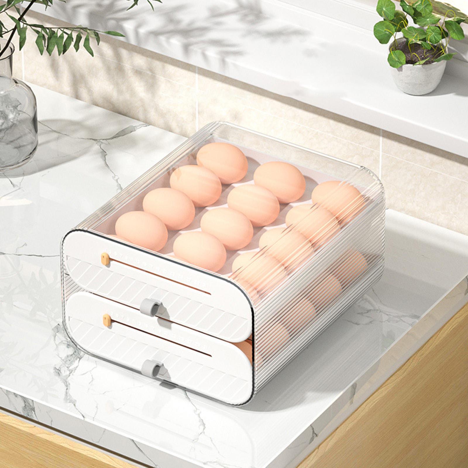 Egg Holder Tray Clear Reusable Stackable with Time Table for Cabinet Kitchen