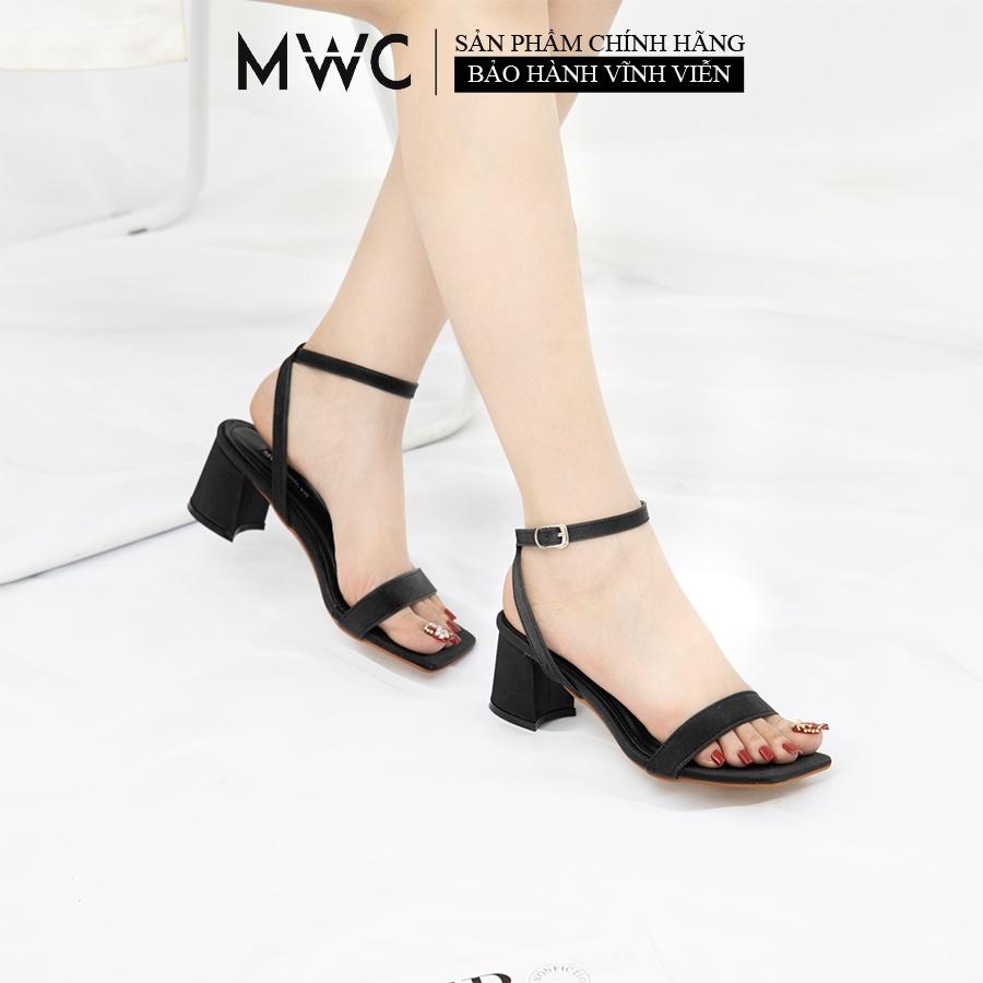 Giày Sandal Cao Gót MWC Mũi Tròn Gót Vuông Thiết Kế Quai Ngang Mix Màu Nâu Xanh Siêu Xinh Cao 5cm NUCG-4222