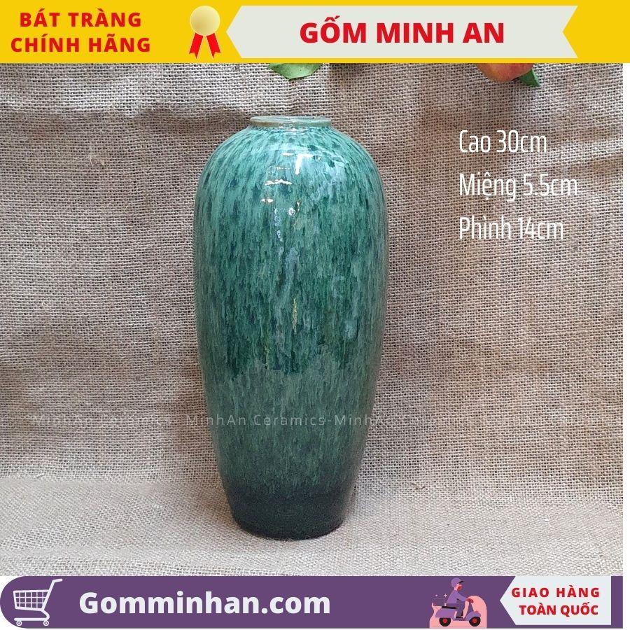 Bình Hoa Lọ Hoa Dáng Cao Men Ngọc Men Xanh- Gốm Sứ Bát Tràng- Gốm Minh An