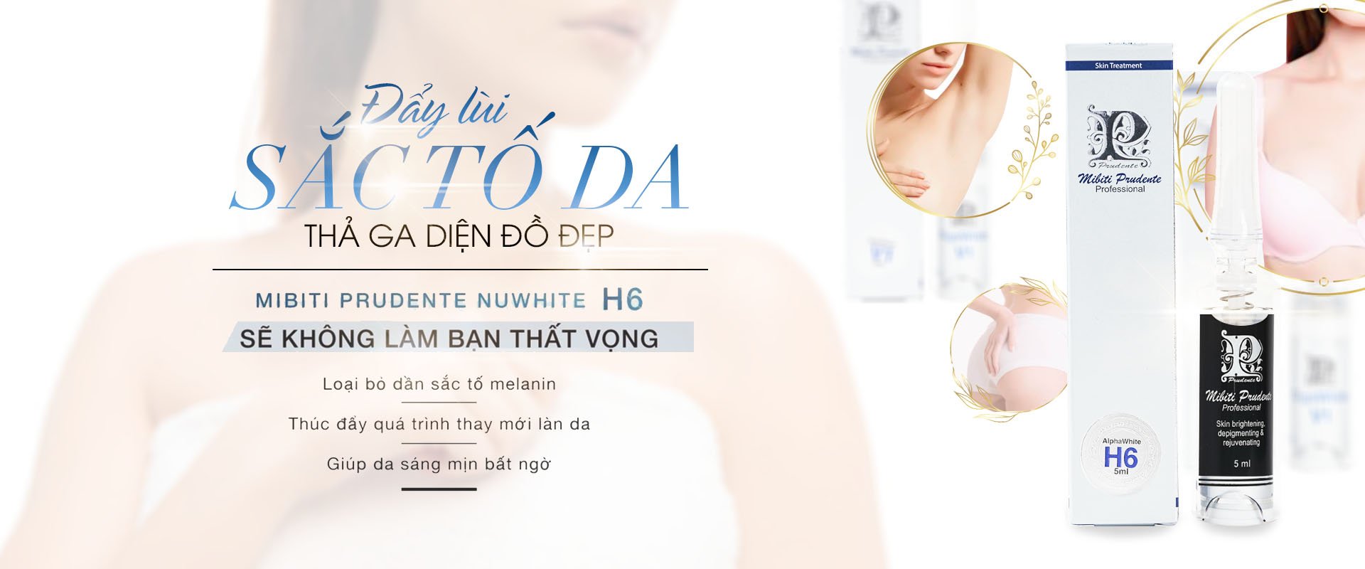 Kem ngừa Thâm Nám Nách, Bẹn mông AlphaWhite H6 Từ Nuwhite Mibiti Prudente Professional Mỹ 5ml