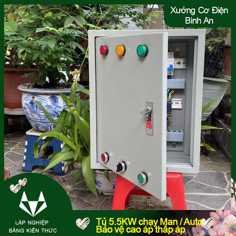 Tủ bơm 5.5KW chạy 2 chế độ tự động và tay chống cao thấp áp, đảo pha ngắn mạch và quá dòng