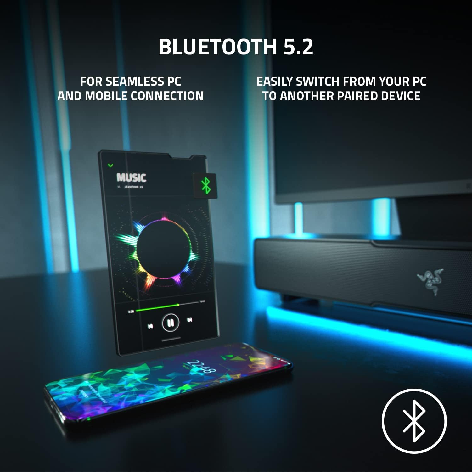 Razer Leviathan V2 Dàn âm thanh cho chơi game trên máy tính với loa siêu trầm - Hàng nhập khẩu