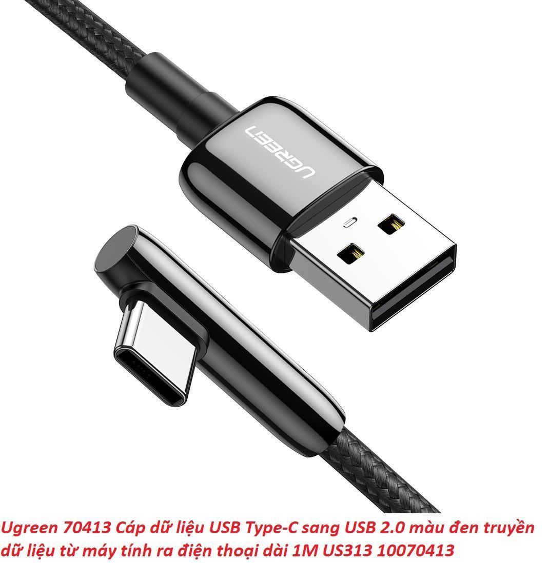 Ugreen UG70413US313TK 1M bẻ góc C 90 độ màu đen cáp USB A ra type C 2.0 truyền dữ liệu từ máy tính ra điện thoại - HÀNG CHÍNH HÃNG