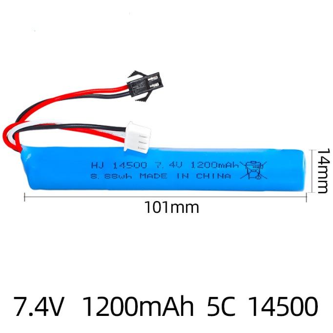 Pin tròn dài 7.4v 1200mah 14500 xả 5c dùng cho Súng Nerf - Súng Đạn Mềm - Súng Nước