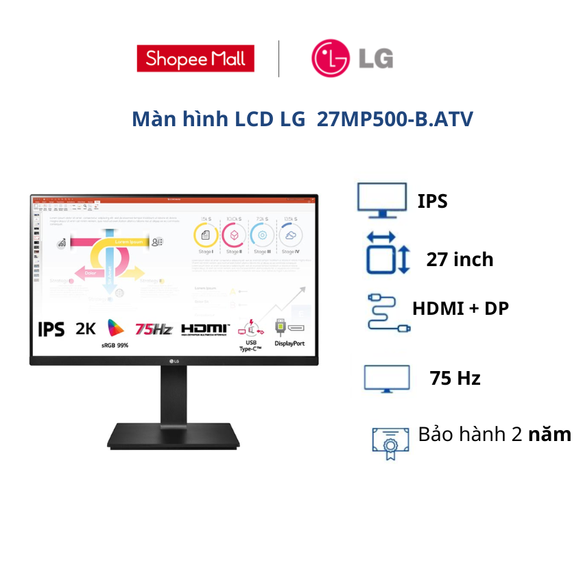 Màn hình LCD LG 27 inch 27MP500-B.ATV - BH chính hãng 24 tháng/ Hàng chính hãng
