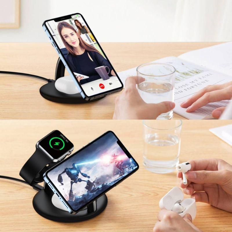 Đế sạc không dây 3 in 1 Choetech T587-F dành cho điện thoại, tai nghe và đồng hồ thông minh