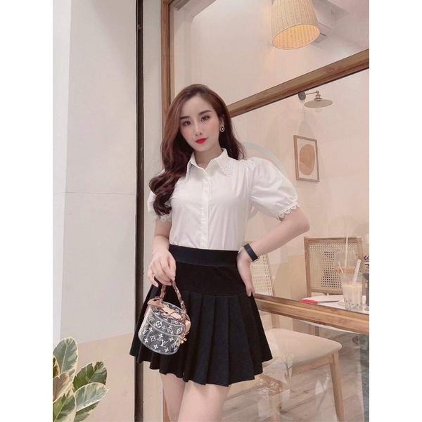 Áo sơ mi cổ ren tay bồng hàng thiết kế đẹp may bán shop