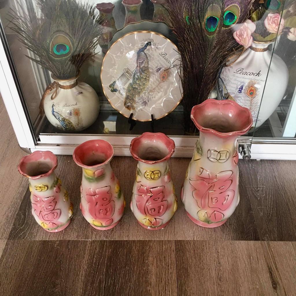 Bình hoa bàn thờ sứ Hồng Sen chữ Phúc ,bình cắm bông