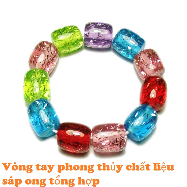 Vòng đeo tay phong thủy, chất liệu Sáp ong tổng hợp, hạt hình trụ, cỡ hạt 15li, kèm hộp đựng lót Nhung.