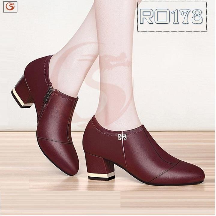 Giày boot bốt nữ cổ thấp 5 phân hàng hiệu rosata hai màu đen đỏ ro178