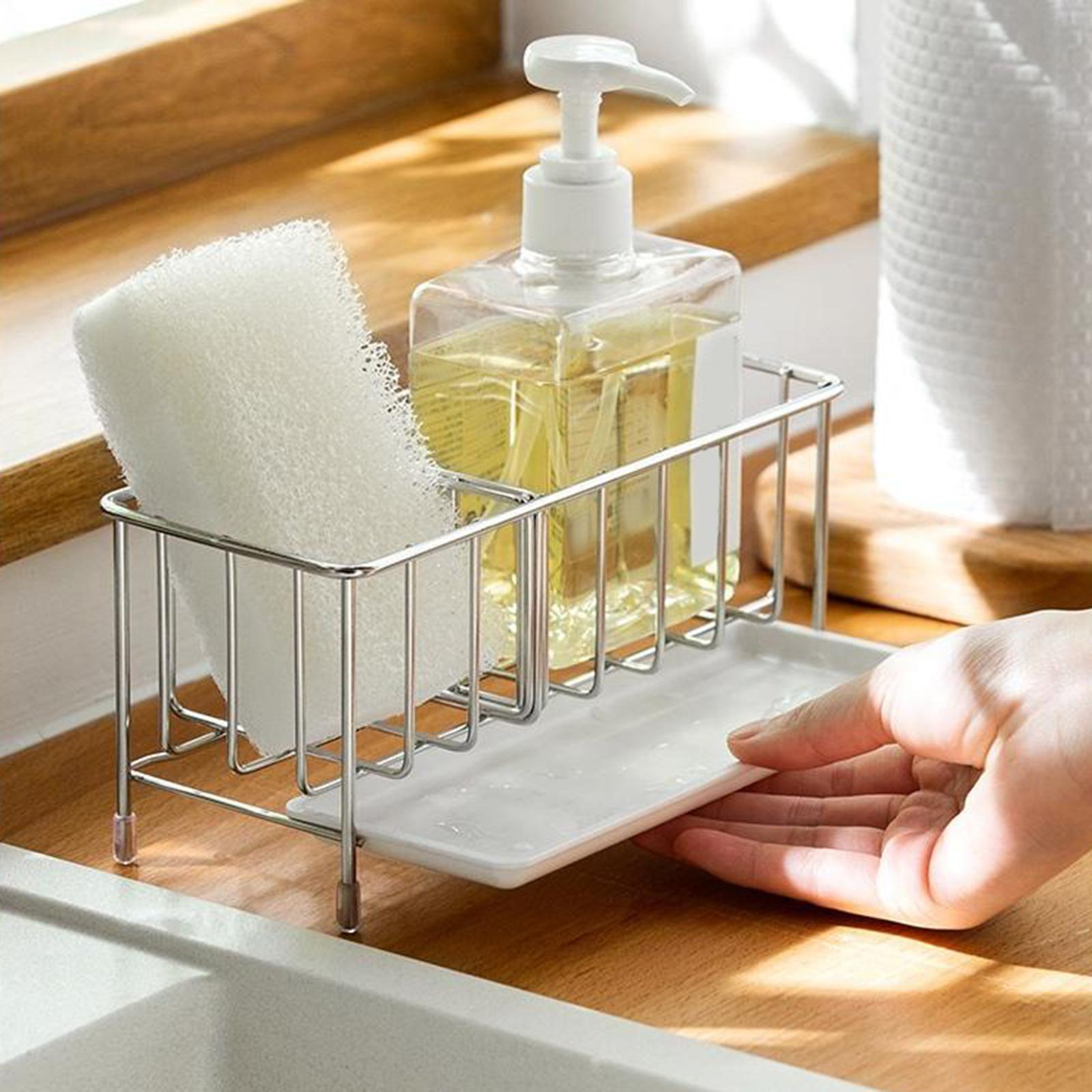 Kitchen Sponge Holder Drainer Basket Brush Soap Holder Caddy Organizer