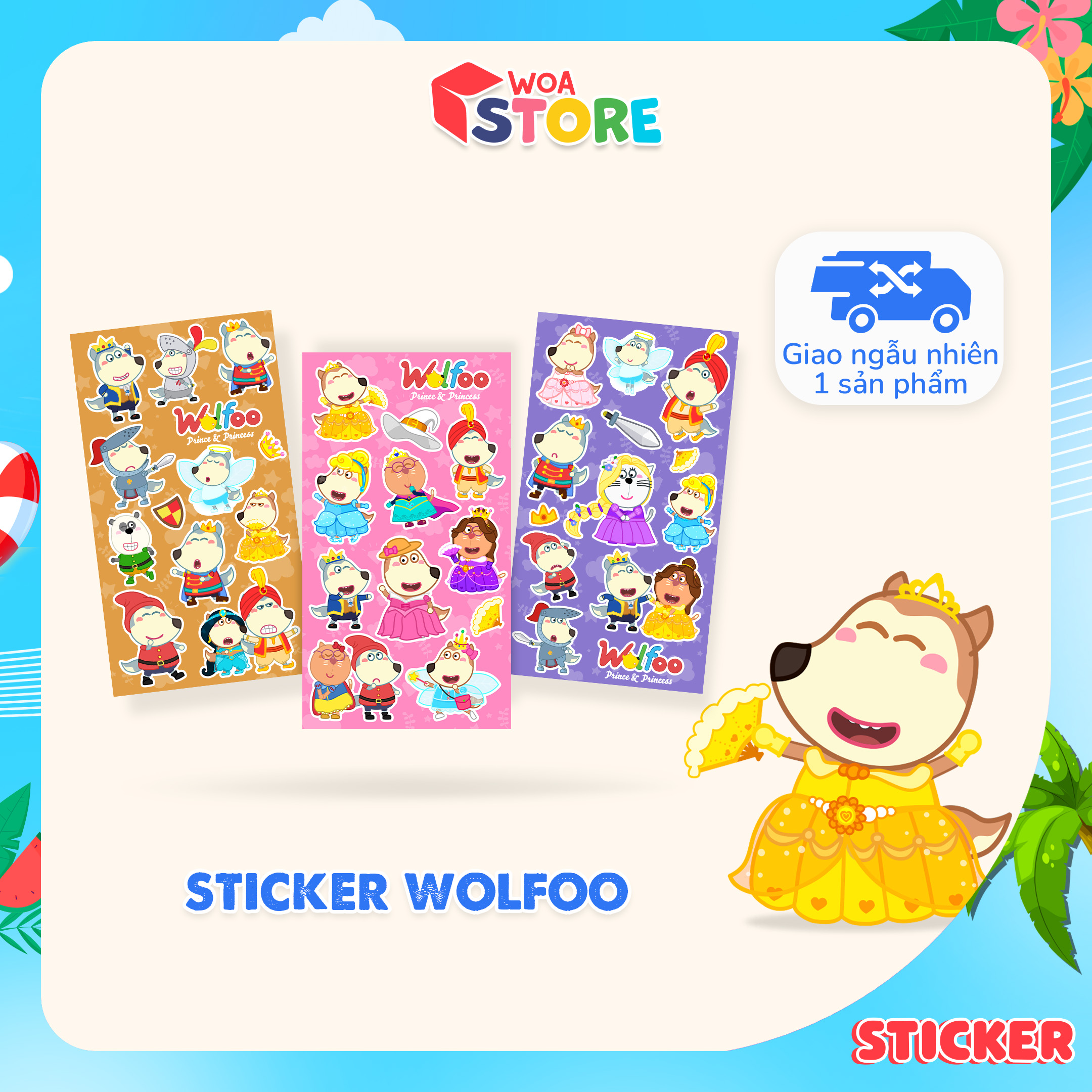 Combo 4 Sticker thương hiệu Wolfoo Lucy siêu đáng yêu cho bé