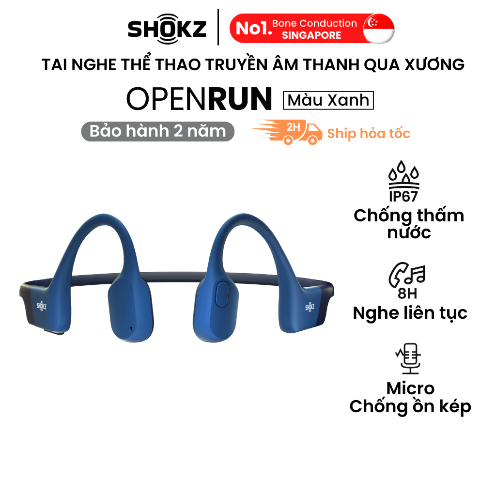 Tai Nghe Bluetooth Thể Thao Truyền Âm Thanh Qua Xương SHOKZ OPEN RUN S803 Màu Xanh Dương - Hàng chính hãng
