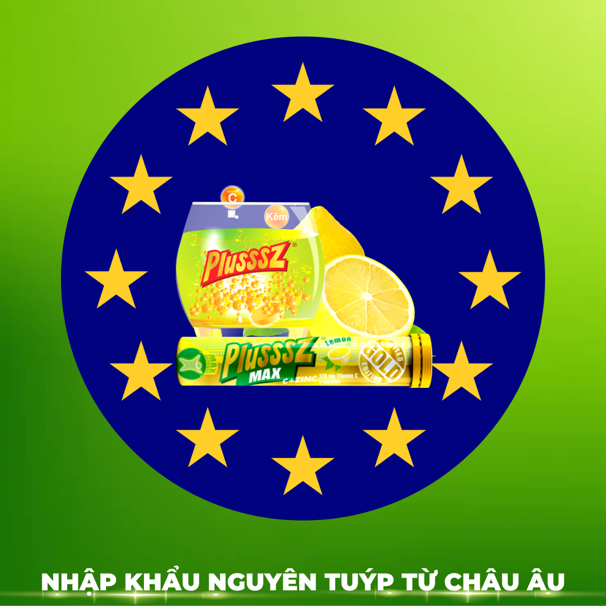 Viên sủi Plusssz Max Vitamin C & ZinC bổ sung vitamin C và kẽm vị chanh không đường hỗ trợ đề kháng, vững vàng sức khỏe .