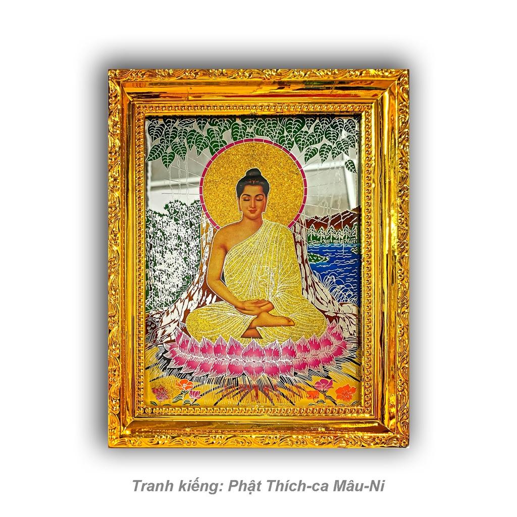 Tranh Kiếng Thích Ca Mâu Ni chạm - Nền Gương - Khung nhựa cứng loại tốt mạ vàng xi