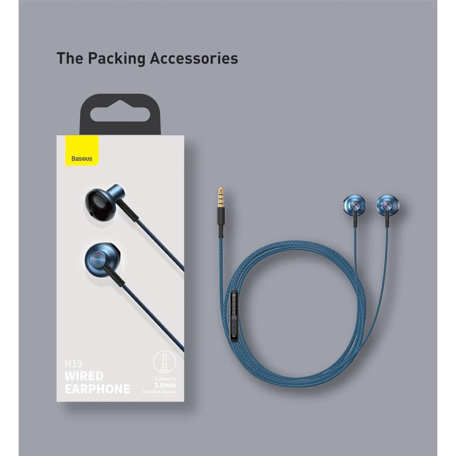 Tai nghe AUX 3.5mm Baseus Encok H19 Wired Earphone (6D surround, Deep Bass, with ECM Microphone for HD Calling) - Hàng Chính Hãng