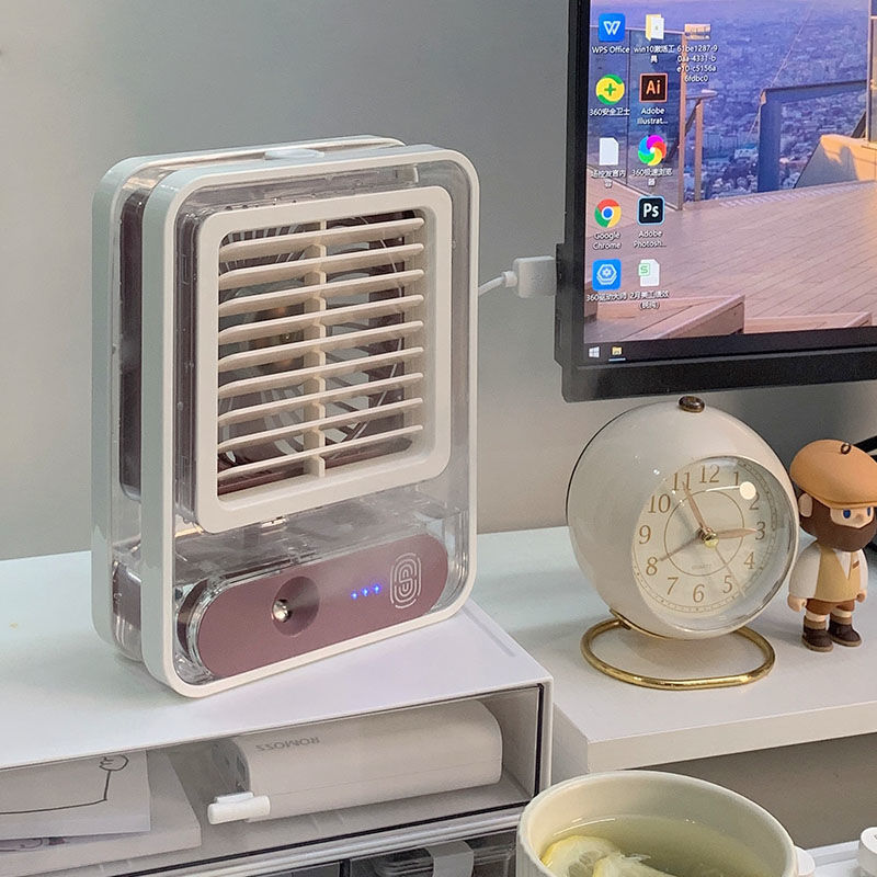 QUẠT CẢM ỨNG ĐIỀU HÒA MINI 3 TỐC ĐỘ GIÓ LÀM MÁT NHANH, NGĂN CHỨA ĐÁ DUNG TÍCH 150ML - QUẠT ĐỂ BÀN TRONG SUỐT TÍCH HỢP ĐÈN NGỦ ĐẶT BÀN SANG XỊN