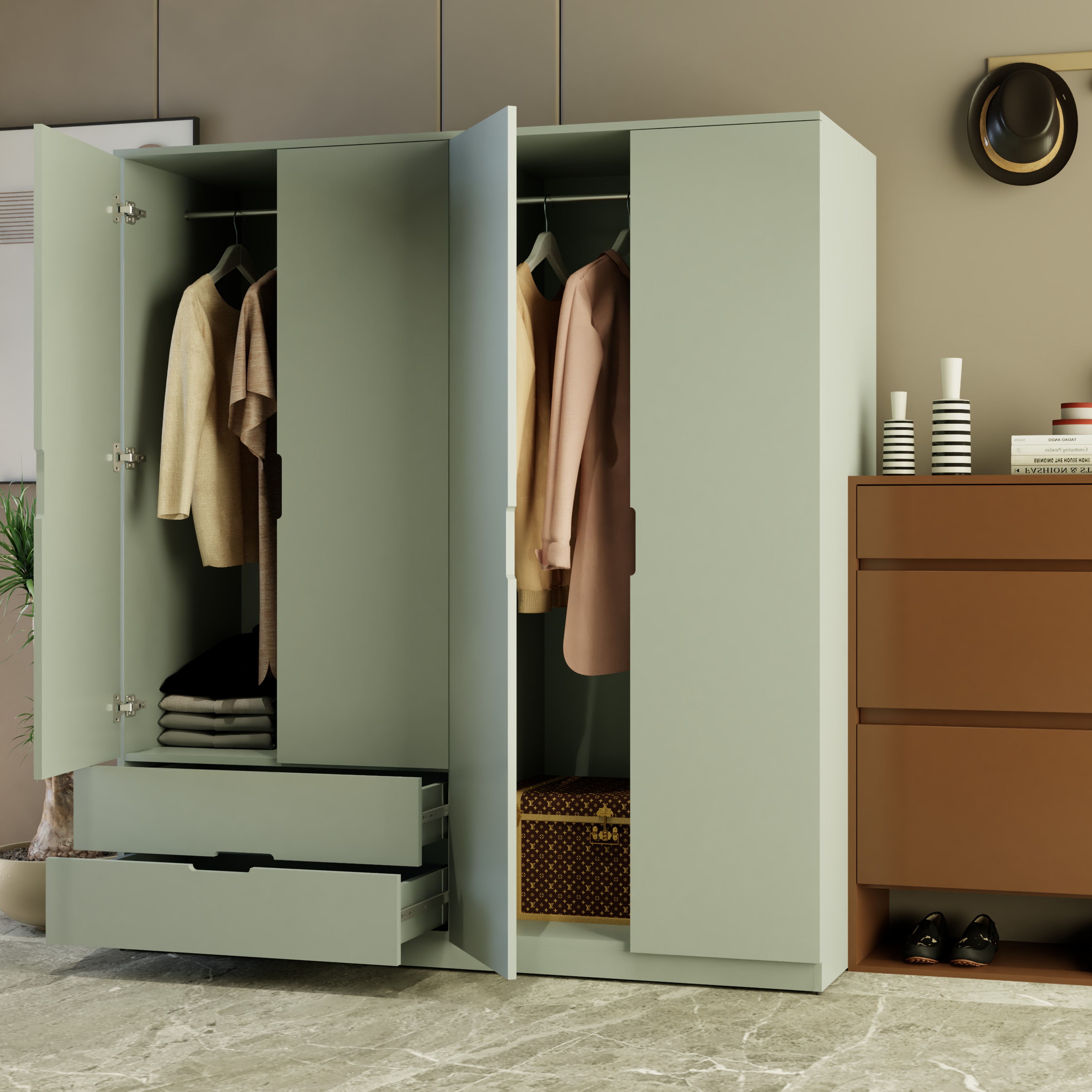 [Happy Home Furniture] MOLLY, Tủ quần áo 4 cánh mở - 2 ngăn kéo, 160cm x 54cm x 176cm ( DxRxC), TCM_109