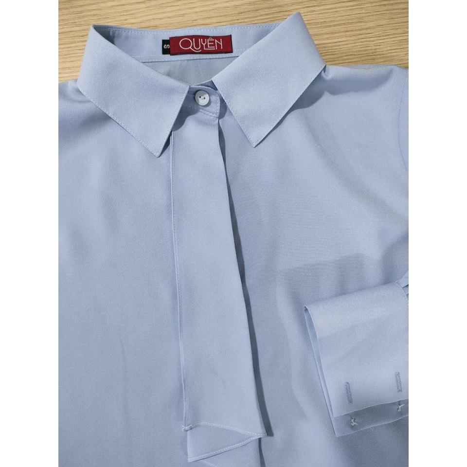 Áo Sơ Mi Công Sở Tay Dài,Màu Trắng, Xanh Pastel, Cổ Đức Phối Bèo Ngực Tinh Tế, Thời Trang AA416