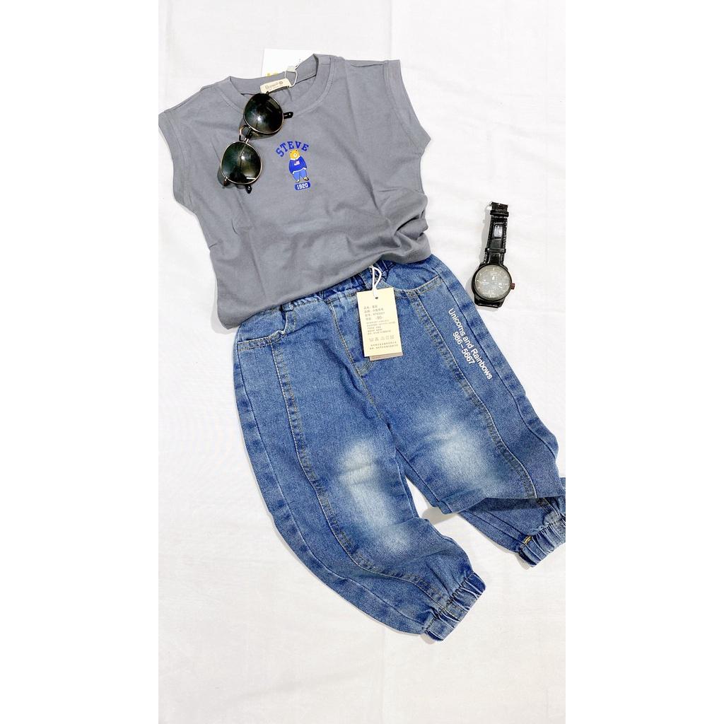 Quần jeans Mềm/ Quần Bò Dài Cao Cấp Kẻ Sọc Bo Chun Cá Tính Cho Bé Trai