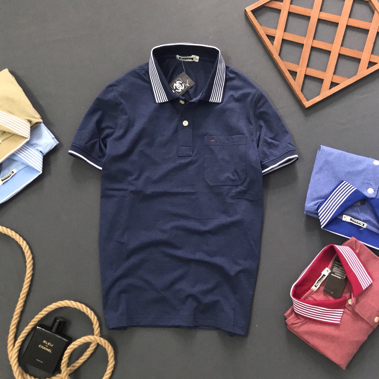 ÁO THUN THỜI TRANG CỔ SỌC CÓ TÚI THỜI TRANG LỊCH LÃM - ẢNH THẬT - LZPS088