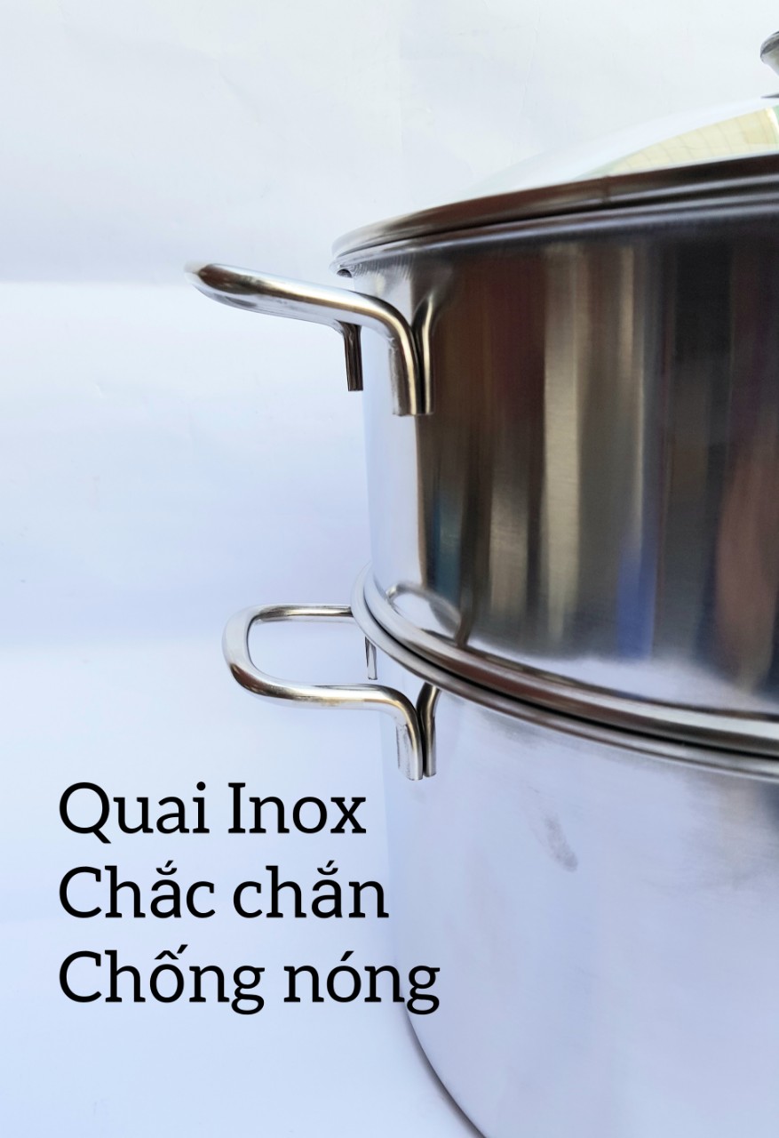 Bộ nồi Luộc gà Kèm xửng hấp Inox, Nắp kính Lorente - Hàng chính hãng