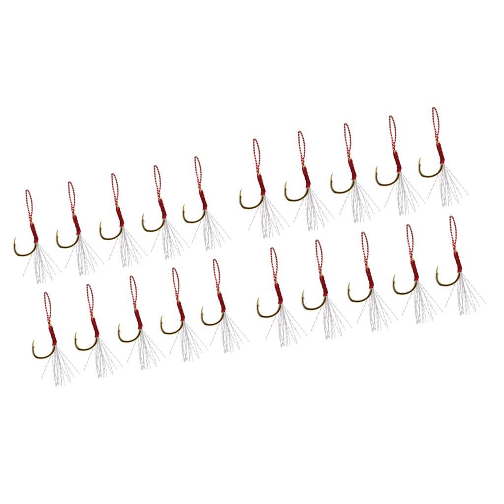 20pcs Fishing Assist Jig Hook Live Baits Hooks with Braid Lines Gold 12# 14#